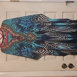 SAKKAS CAFTAN or KAFTAN  Flowing TUNIC Eyecatching Butterfly Print DRESS